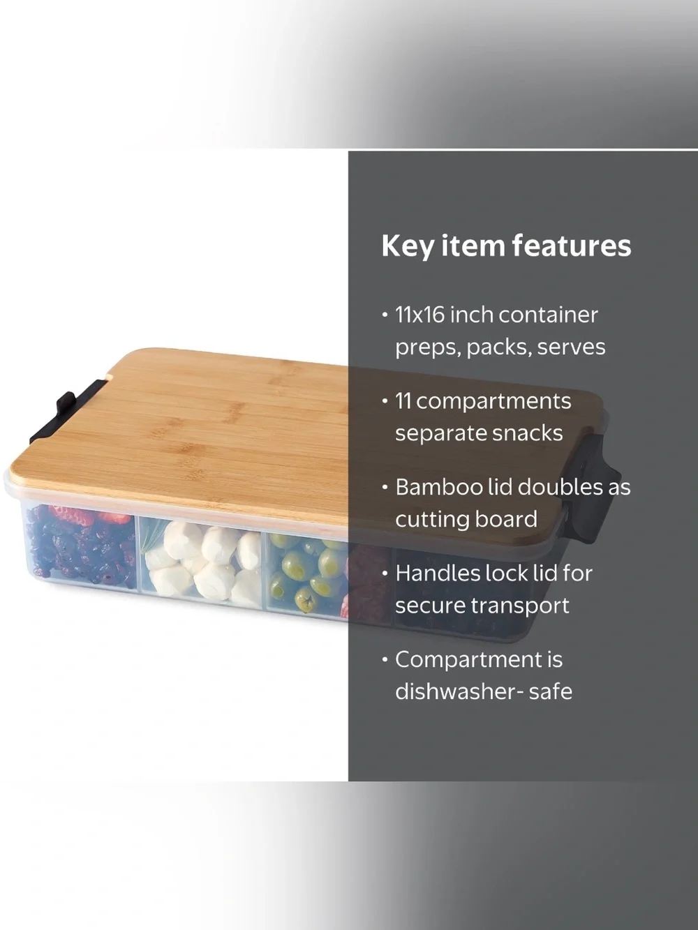 Farberware Bamboo-Topped SnackleBox Organizer-11 Compartments/Cutting Board NWT